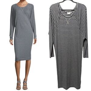 AG ADRIANO GOLDSCHMIED Gabby Striped Raglan Long Sleeve Rib Knit Dress M